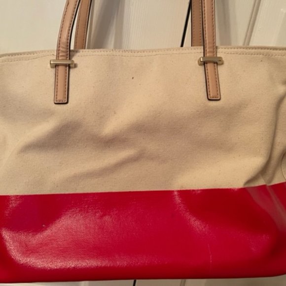 Kate Spade Remmi  Large Zip Tote Bag Canvas Beige Red  $249 - Picture 7 of 7